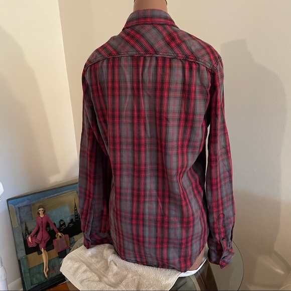 Carbon Classic Fit Red Grey Plaid Button Long Sleeve Shirt - Picture 3 of 10